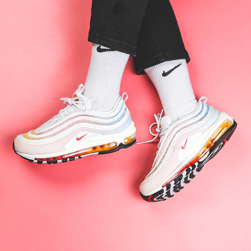 air max97運動鞋燈芯絨全掌氣墊鞋笑臉鞋反光跑步運動鞋 黑白/97 36