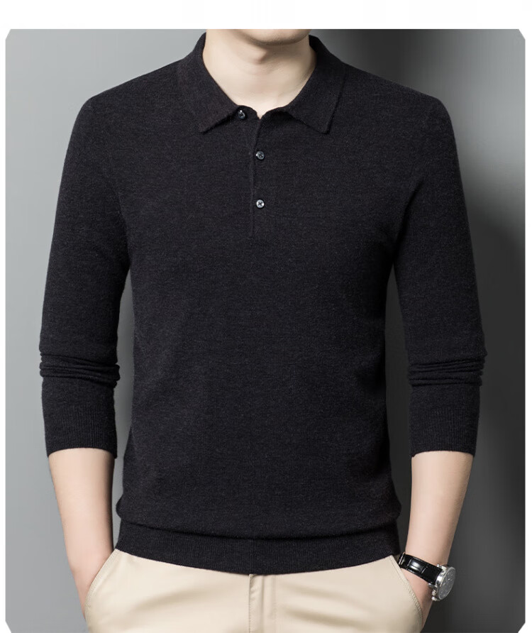 Hengyuanxiang Men's Polo Shirt with Wool, Spring and Autumn Thin Knit Base Sweater, Middle-aged, Camel Color, 4XL 11