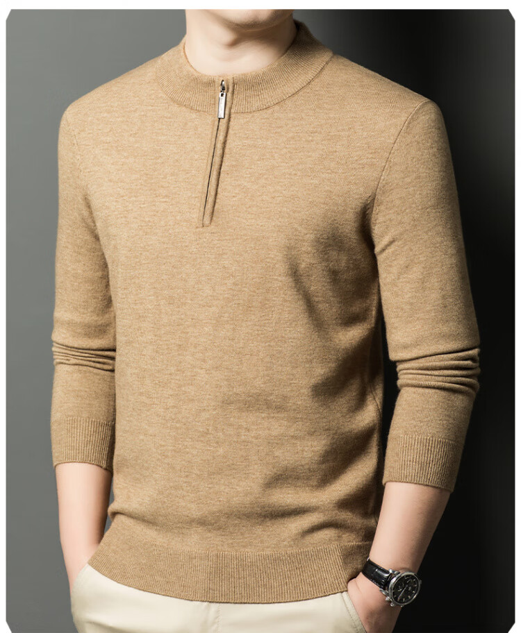 Hengyuanxiang [Wool Included] Middle-aged Thickened Half-high Zipper Collar Sweater Men's Knitted Base Warm Shirt Haqing M 3