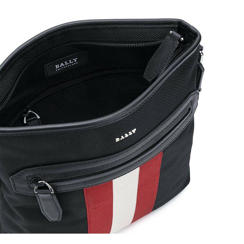 【中检鉴定】bally巴利男包 男士黑色条纹金属微标锦纶斜挎单肩包