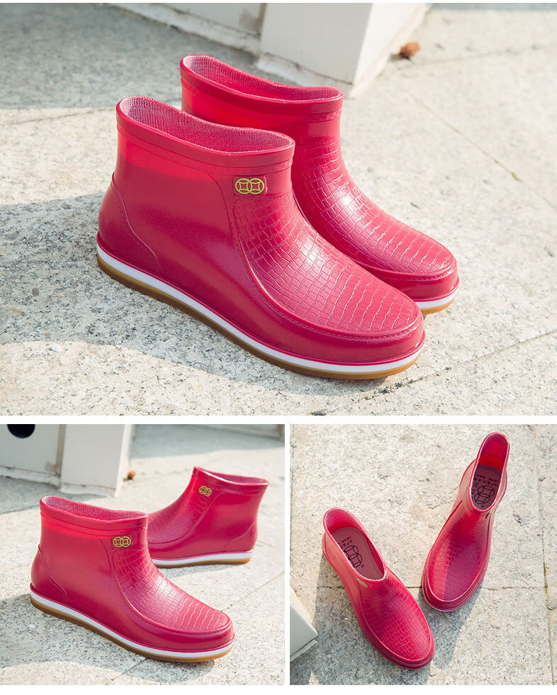 回···力(w·arrior)双钱雨鞋女短筒加棉成人雨靴水靴防滑中筒水鞋