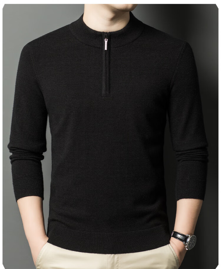Hengyuanxiang [Wool Included] Middle-aged Thickened Half-high Zipper Collar Sweater Men's Knitted Base Warm Shirt Haqing M 8