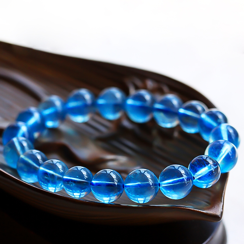 檀福匠天然冰种魔鬼蓝色托帕石diy水晶原创设计情侣手串定制my001号