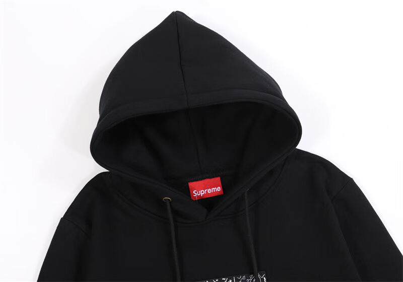 潮牌supreme刺绣腰果花加绒潮流连帽卫衣秋冬款帅气休闲外套 粉红色 m