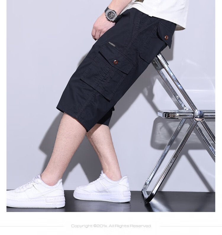 ROMON Shorts, Summer Men's New Casual Workwear Thin Seven-Point Pants, Multi-Pocket Loose Breathable, Black, 5XL 10