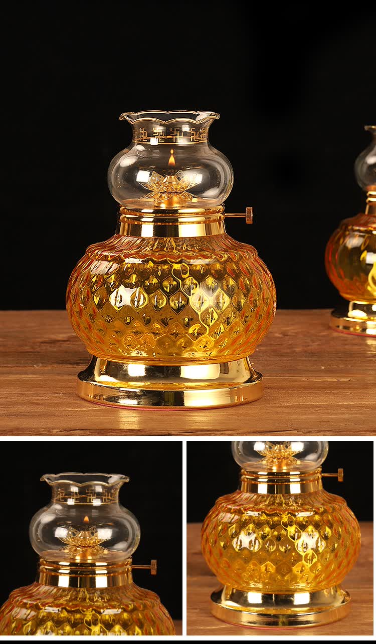 防风液体酥油灯莲花苏油灯家用玻璃油灯供佛灯寺庙佛堂长明灯 钻石款