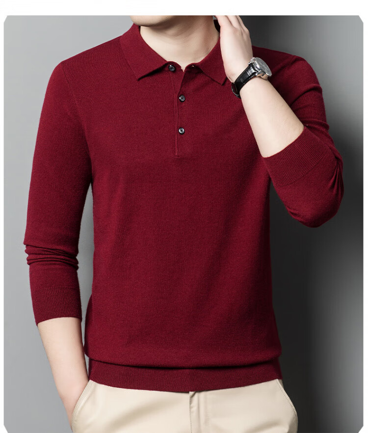 Hengyuanxiang Men's Polo Shirt with Wool, Spring and Autumn Thin Knit Base Sweater, Middle-aged, Camel Color, 4XL 13