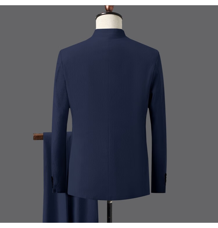 迈雷驰秋冬季中国风中山装秋07套装男士唐装两件套 藏青色 l【图片