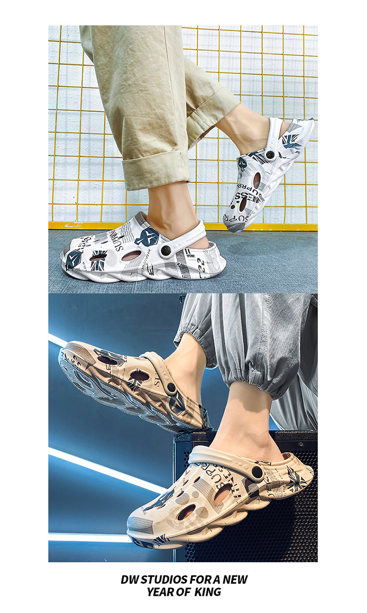 侃爷椰子拖鞋洞洞鞋男夏季外穿防滑耐磨开车包头男士运动软底沙滩凉鞋