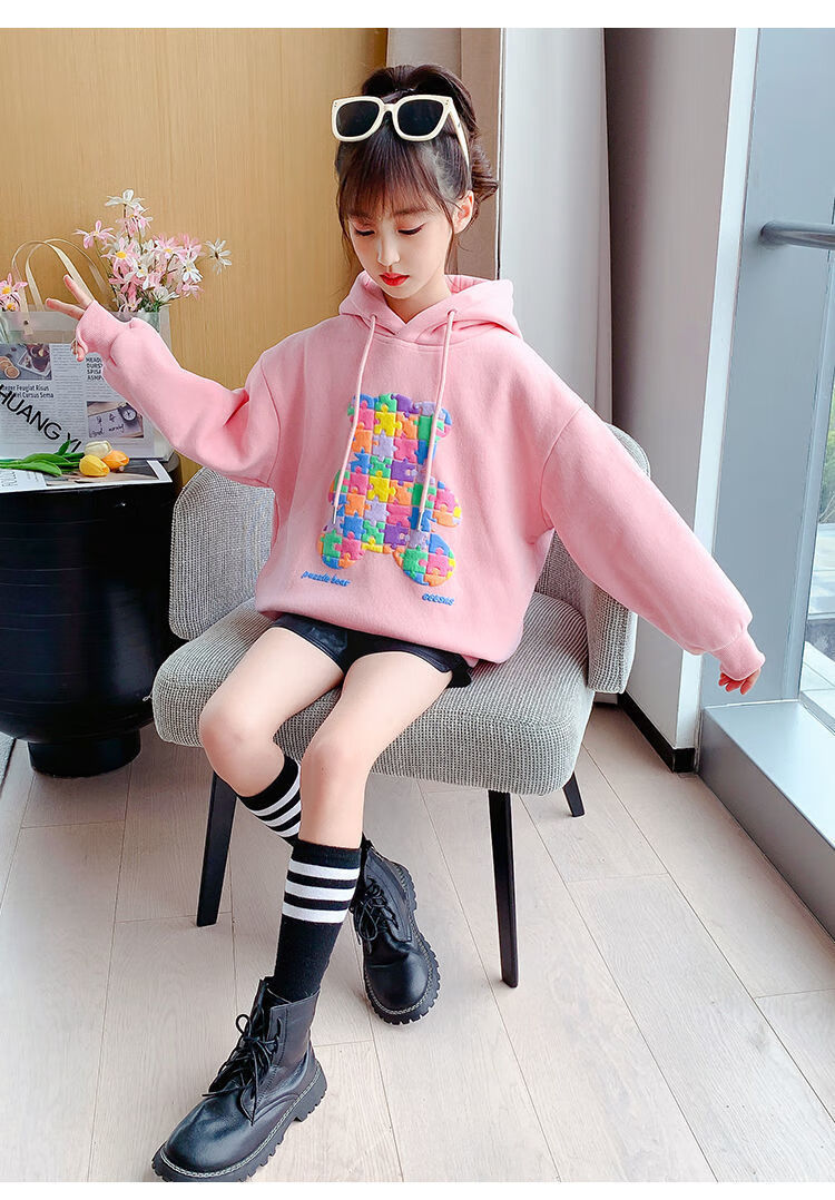 女大童卫衣款女孩1015岁上衣儿童长袖学生外穿连帽打底衫2022款童定制