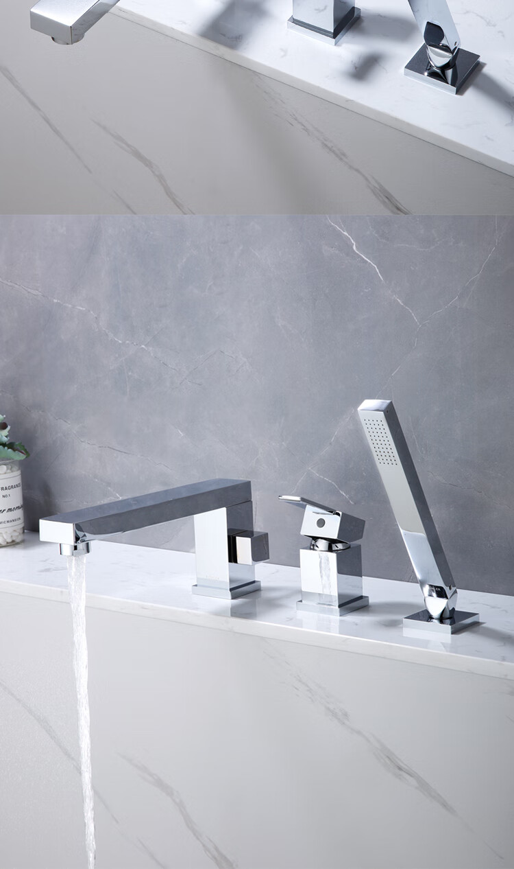 科勒全铜浴缸三孔四孔旋转冷热水龙头缸边分体瀑布式花洒淋浴套装