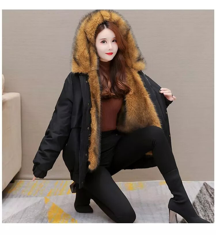 时尚潮流派克服女貂毛可拆卸内胆冬季新款皮毛一体大衣短款貂皮草外套