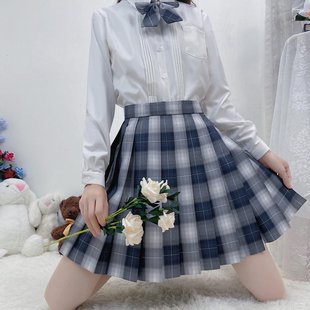 圣洛锋梦幻星空原创jk格裙银线格裙百褶裙春秋42cm裙长领结l