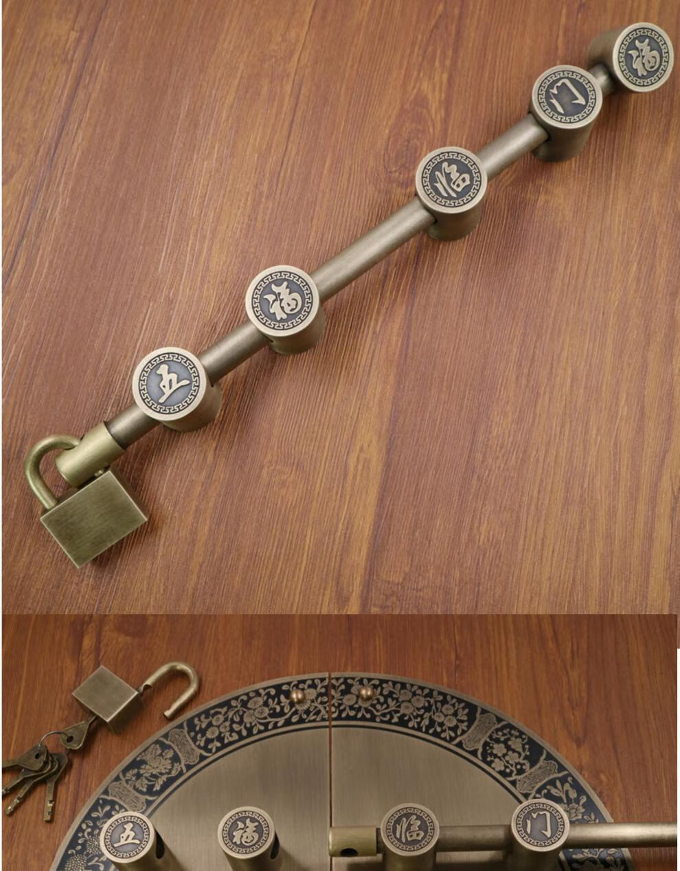 思科得 新中式纯铜加粗大门栓全铜大门拉环古铜色单孔明装抽不掉木门