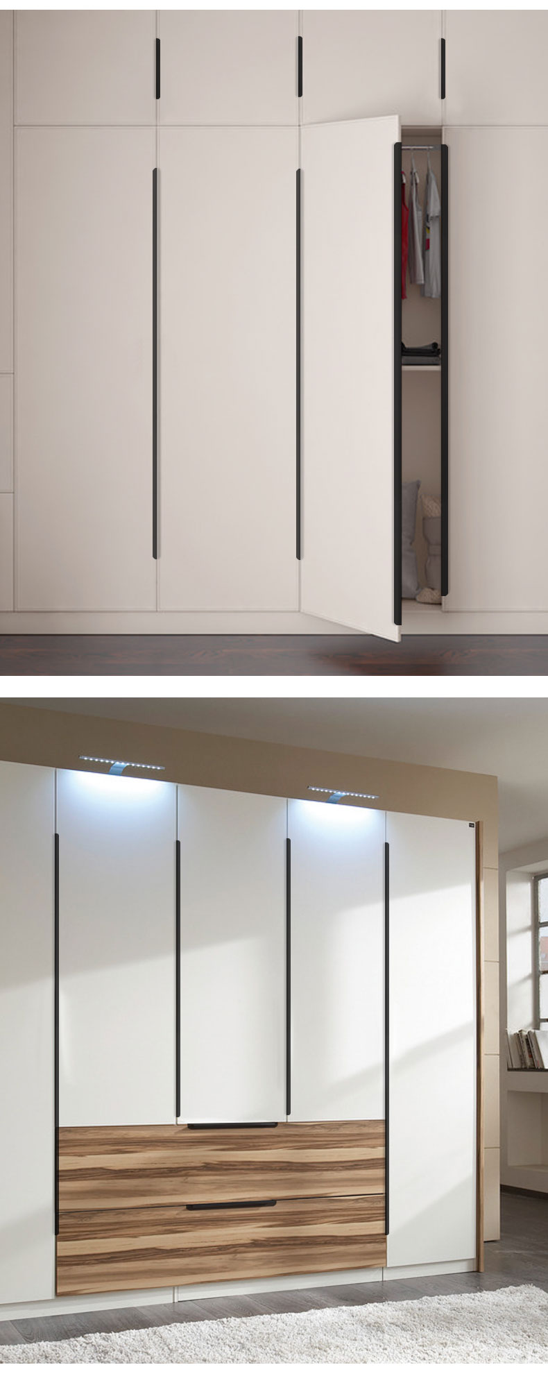 隐形柜门拉手长拉手衣柜现代简约轻奢门把手极简嵌入式打孔280mm长哑