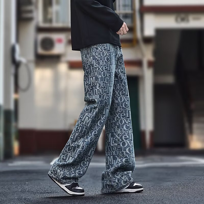 Amerikai stílusú retro férfi farmer jacquard abc mintával_voghion.com