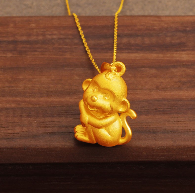 老凤凰520礼物花草蒙拾黄金猴吊坠金猴子本命年小猴子项链足金十二