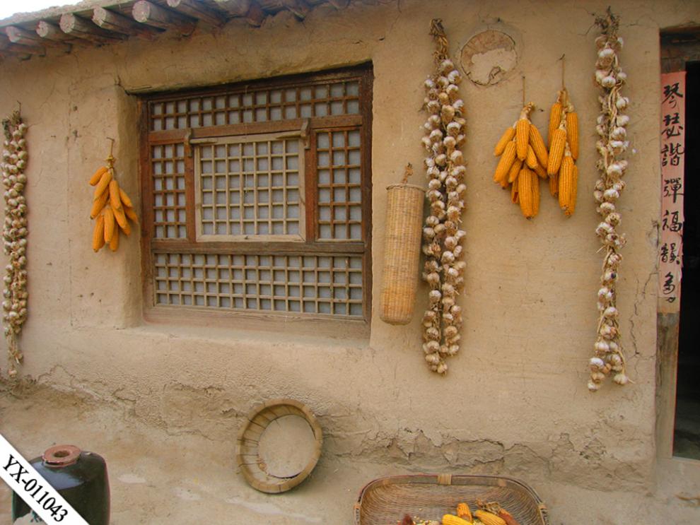 农村背景布直播 新款直播农村院落土墙房屋3d立体抖音玉米房田园风景