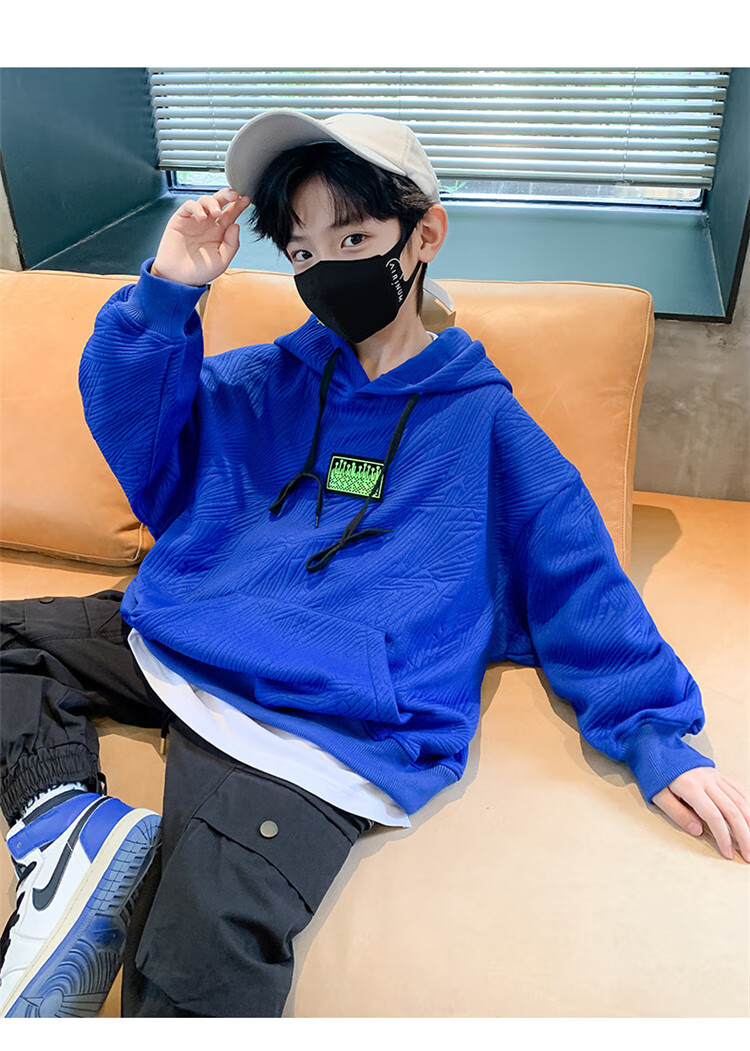 温仟轩男大童卫衣12-14岁儿童上衣秋季男童长袖t恤学生休闲套头衫连帽