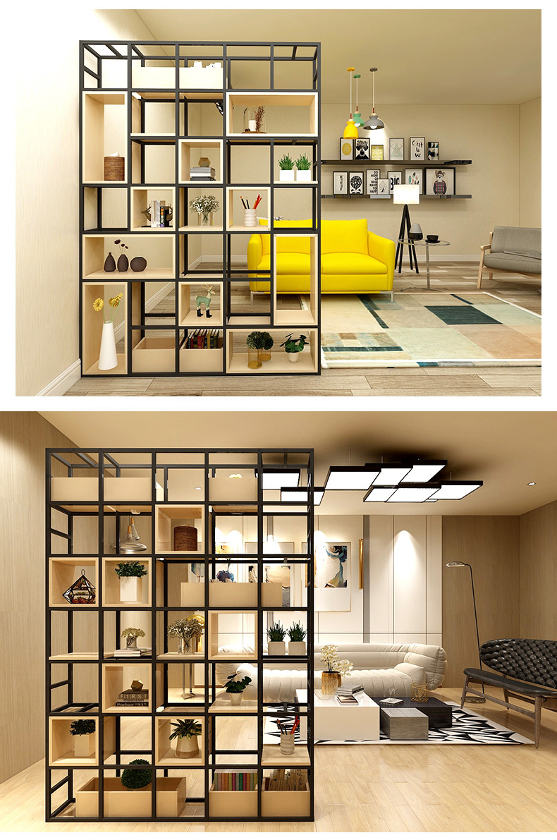 工业风落地置物架定制办公铁艺隔断客厅展架多层书架室内花架屏风