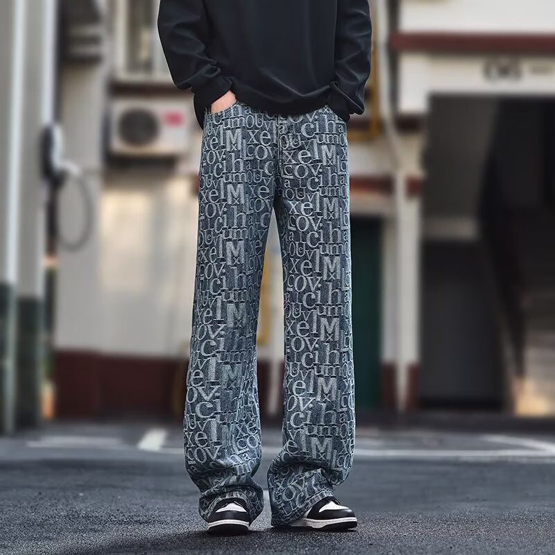 Amerikai stílusú retro férfi farmer jacquard abc mintával_voghion.com