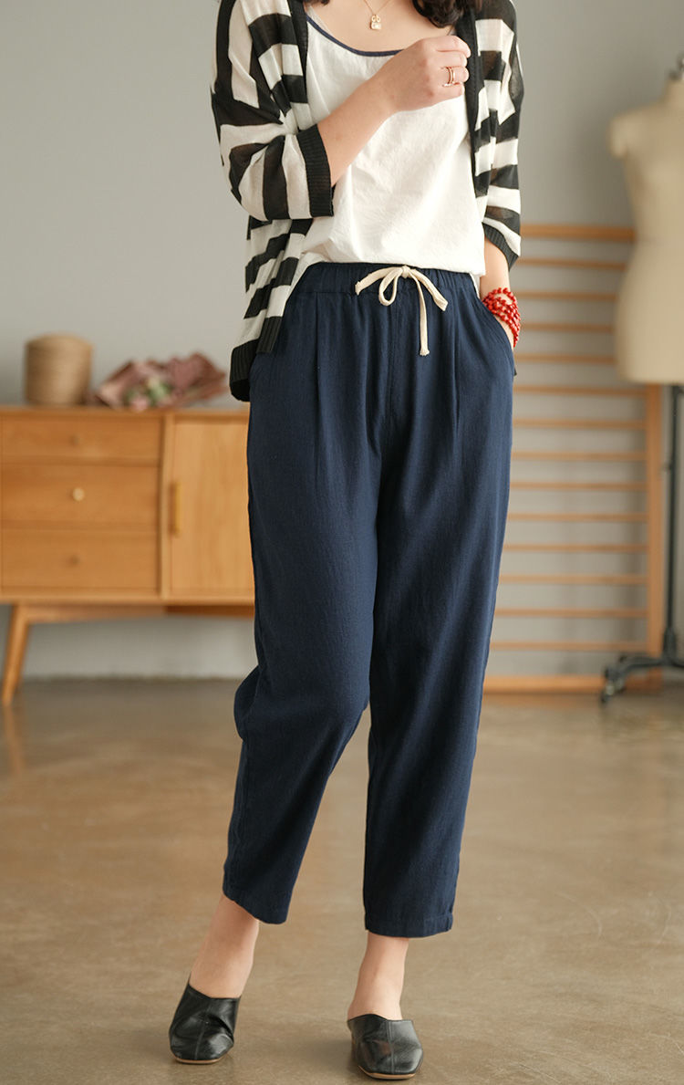 步香宫 休闲裤女萝卜裤哈伦裤女2021夏季新款小众大气系带松紧腰小脚