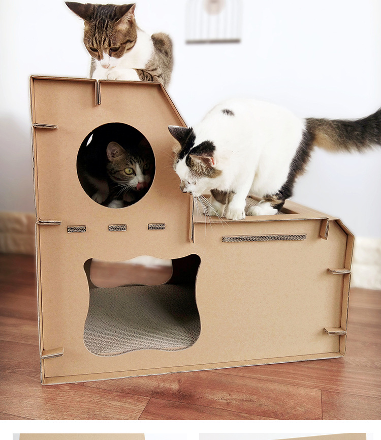 阶梯形猫窝猫爬架一体瓦楞纸猫抓板猫屋双层猫房子大小猫咪磨爪玩具