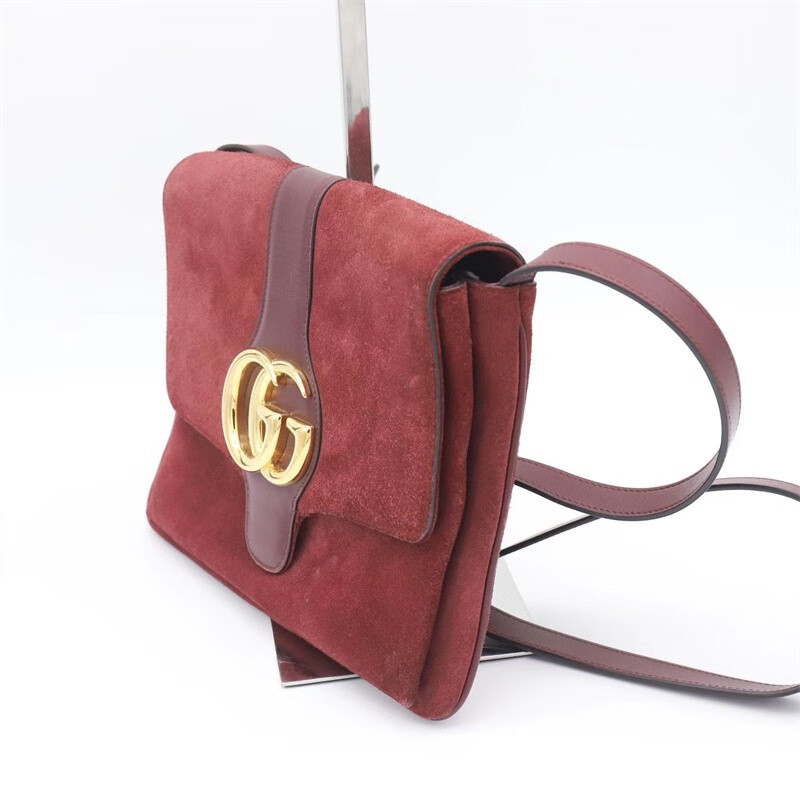 【二手95新】gucci古驰女包 arli酒红色麂皮中号百搭女士单肩包 95新