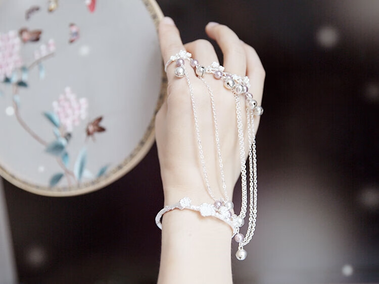 【七夕】流苏铃铛手链 汉服手饰古风流苏铃铛手链戒指一体闺蜜开口可