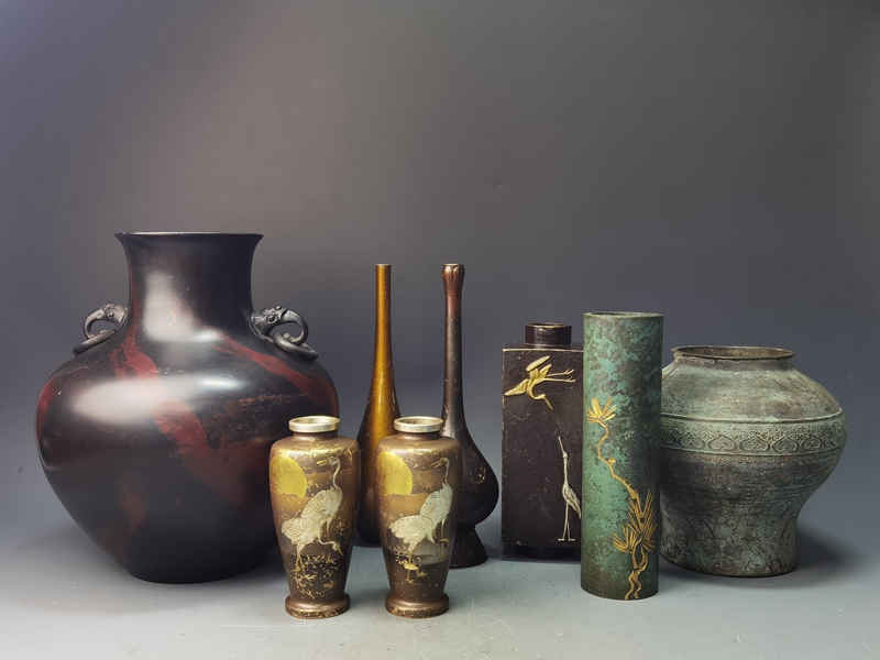 日本回流高岗铜器铜花瓶花器插花花艺摆件观音瓶各样式a a14号【图片