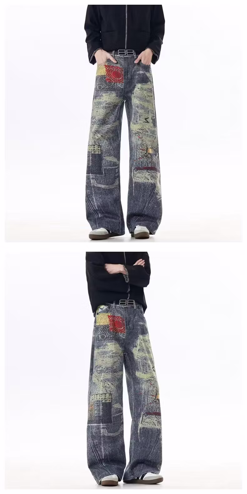 Herren Jeans Im American Retro Stil Tie-dye Weites Bein_voghion.com