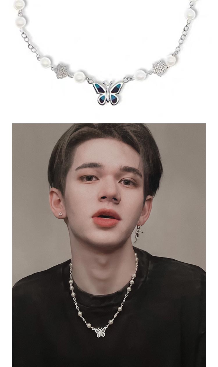 ck施华洛世奇锆蝴蝶珍珠项链权志龙同款锁骨链女轻奢小众情侣吊坠5