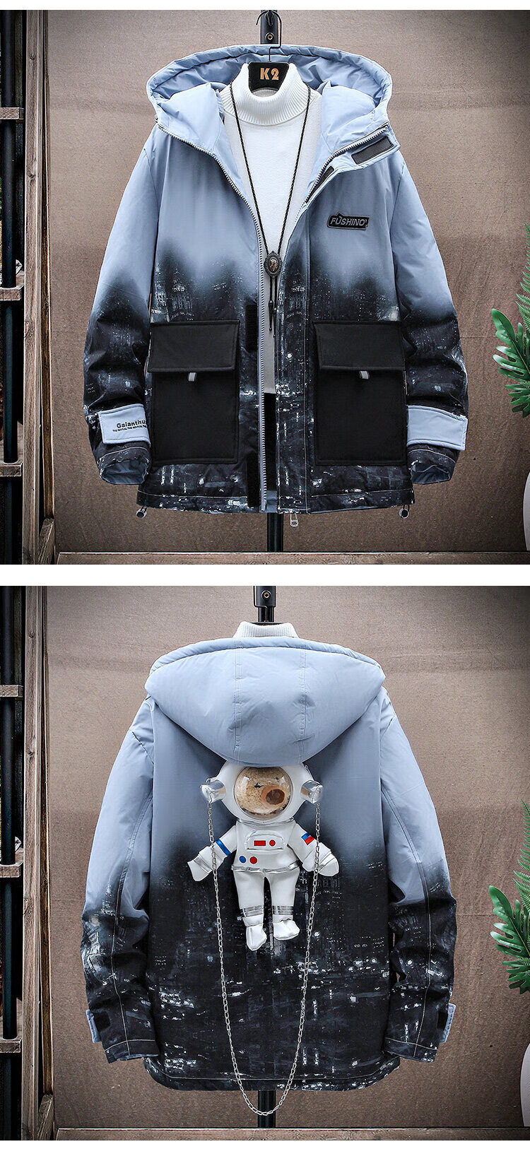 nasa男装官方联名新款常规版星空宇航员90白鸭绒羽绒服旗舰店 灰色 m