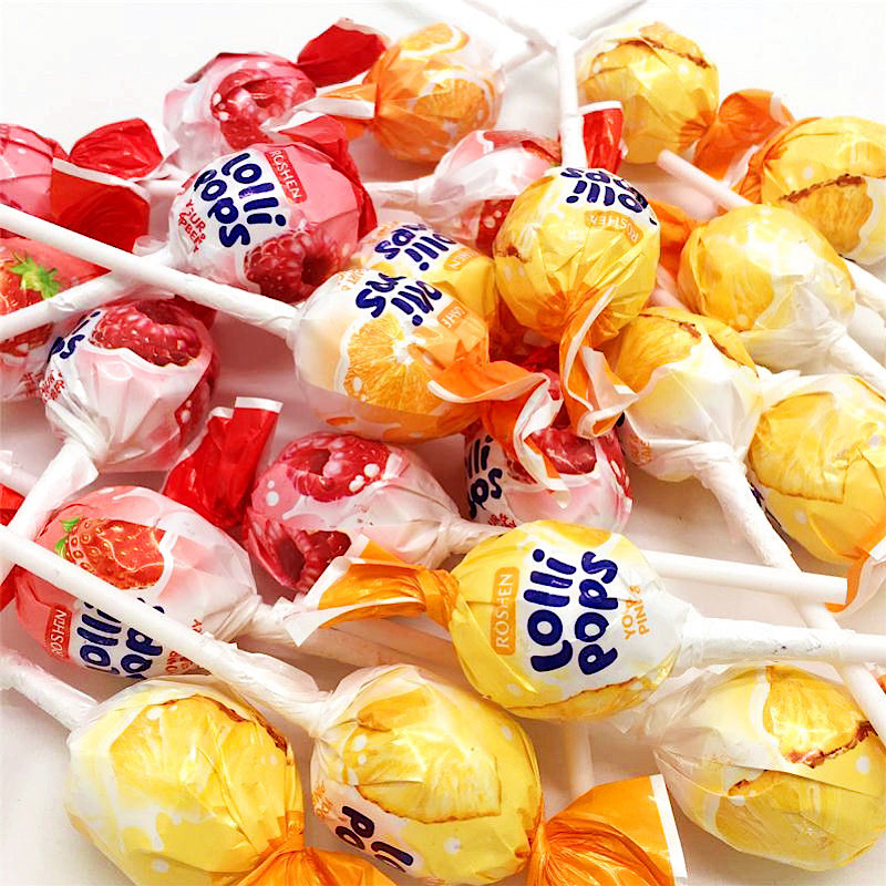 俄罗斯水果奶昔棒棒糖多口味夹心袋装糖果920g48支原装奶昔口味