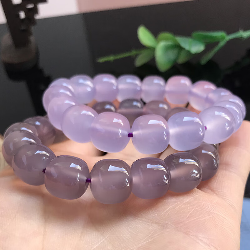 鲤梨 天然玛瑙玉髓手串 紫罗兰帝王紫海洋冰透苹果珠纯色手链圆珠男女