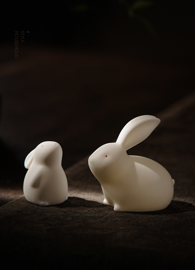 德化白瓷可爱小兔子摆件创意简约迷你玉兔家居客厅桌面装饰品摆设 萌