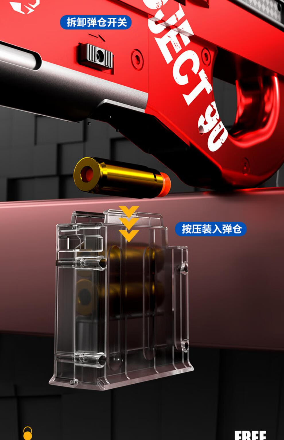 冲锋软弹枪突击步儿童男孩抢吃鸡装备玩具 p90-hui色【手动双弹夹】