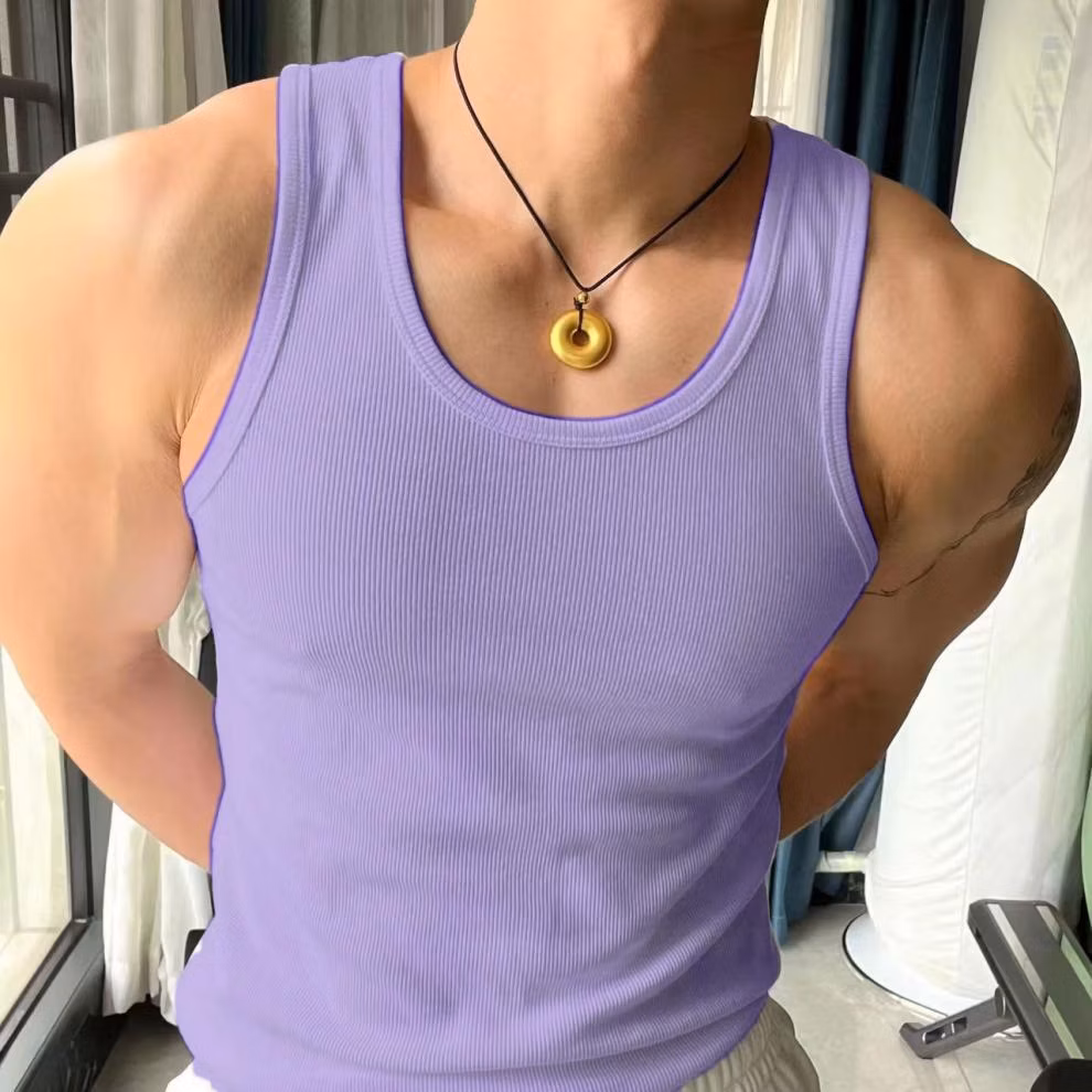 Men's Vest Fitness Elastic Vest Thickened Threaded Vest American Sweat Absorbing Sports Pulled Vest, White 3XL_viptrois.com