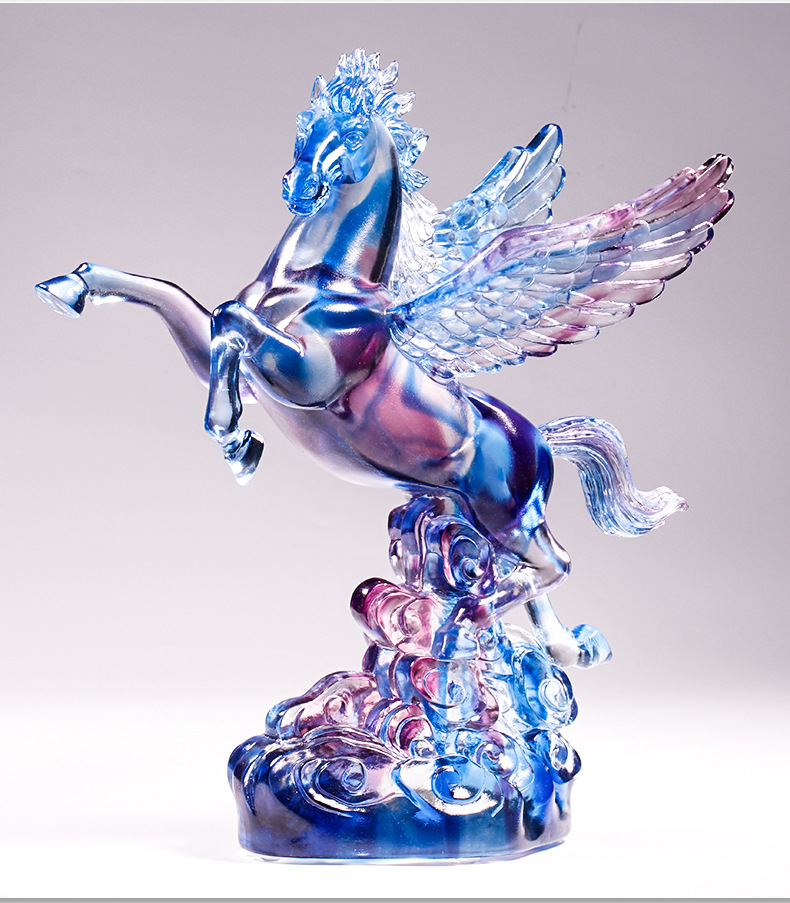 琉璃马摆件马到成功飞马风水客厅家居装饰礼品创意工艺品 小号含底座