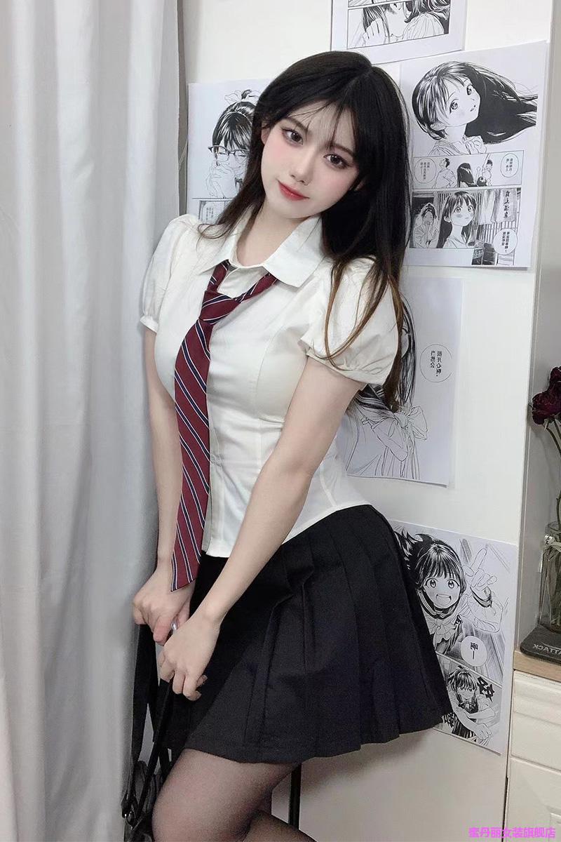 水手服女学生装 超短裙欲少女jk制服收腰衬衫上衣女短袖日系泡泡袖