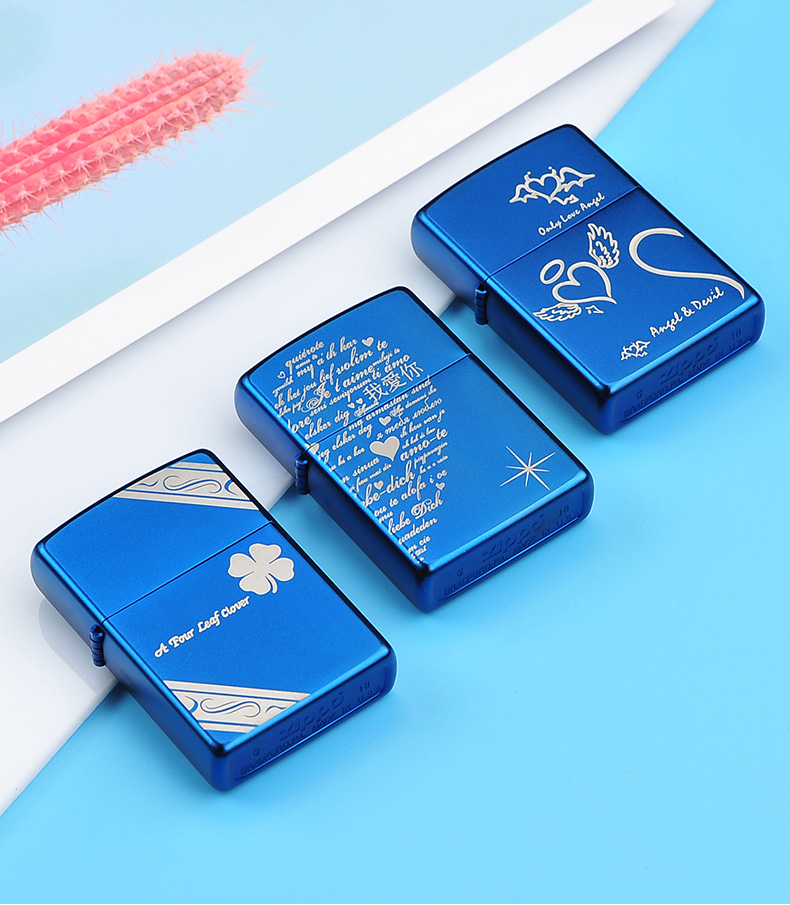 打火机zippo正版蓝色火焰蓝冰 蓝耀冰原装 男士定制刻字zppo 金耀冰