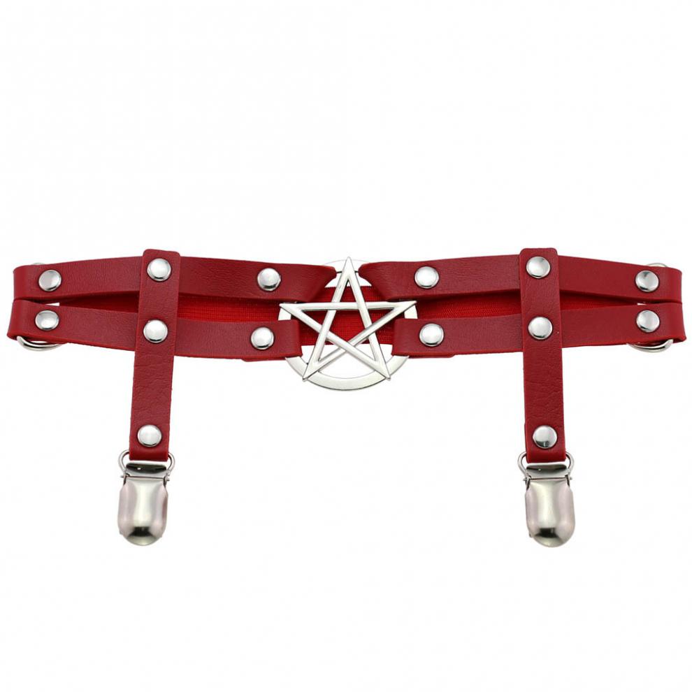 施洛冰脚链欧美原宿朋克风五角星形皮质手工铆钉街舞腿环个性双排弹力