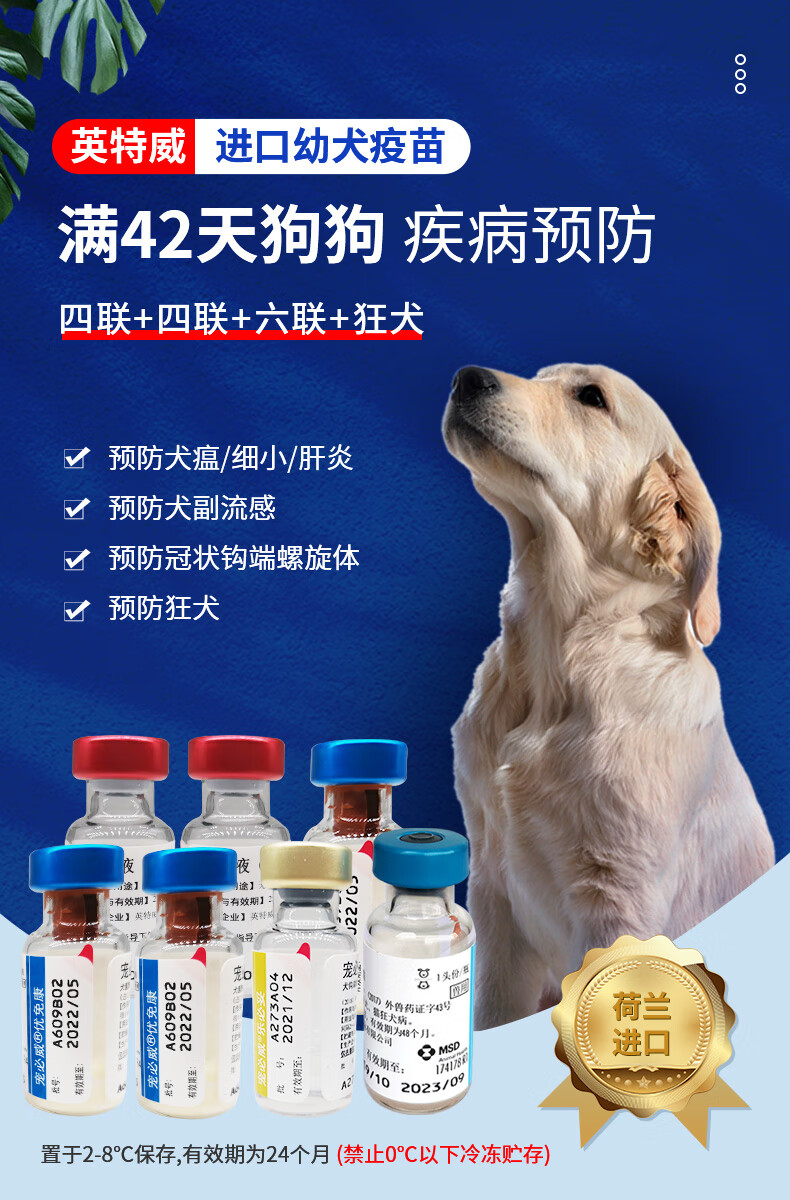 宠物疫苗狂犬疫苗狗狗幼犬小狗英特威四联二联六联 幼犬基础套(四联