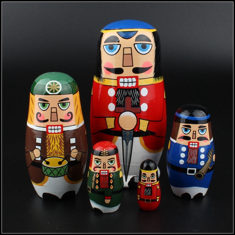 古仕龙元气小猴 俄罗斯套娃士兵木质娃娃5层儿童男孩创意玩具彩绘抖音