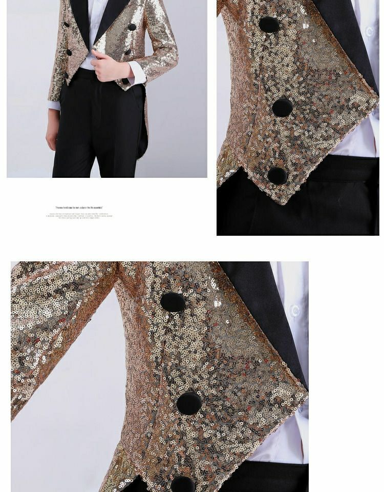 诗迪仕高端钢琴比赛演出服 男童2021新款金色燕尾服时尚指挥套装钢琴