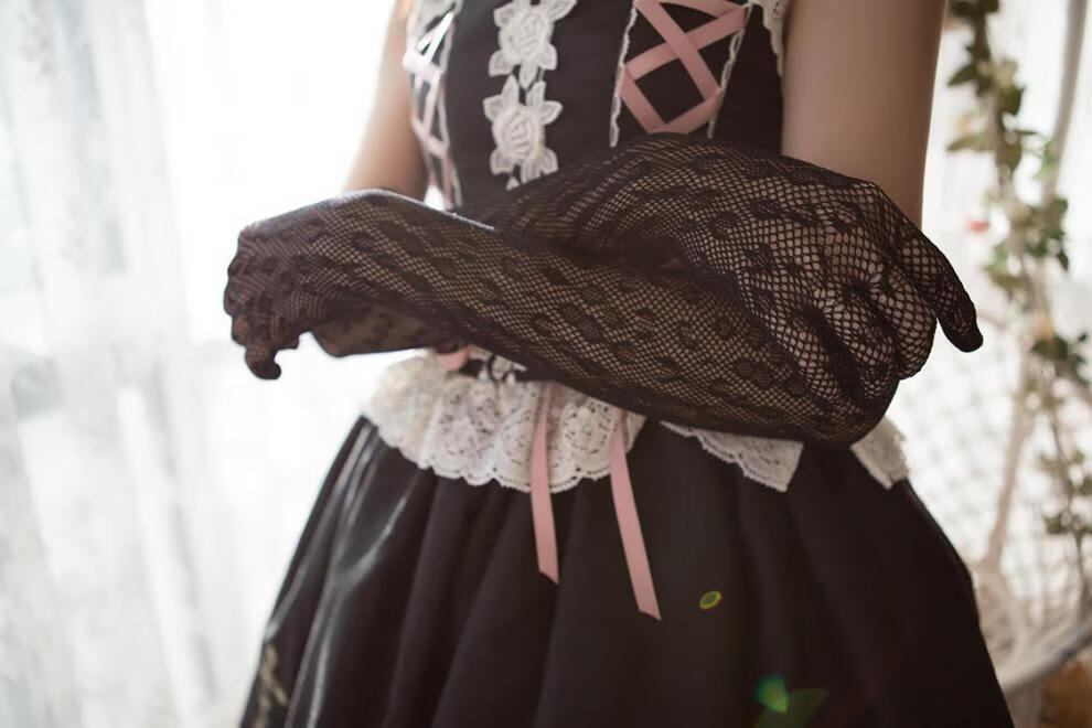 【高档精品】啄木鸟 加长lolita洋装袖套哥特二次元蕾丝边手袖手套眼