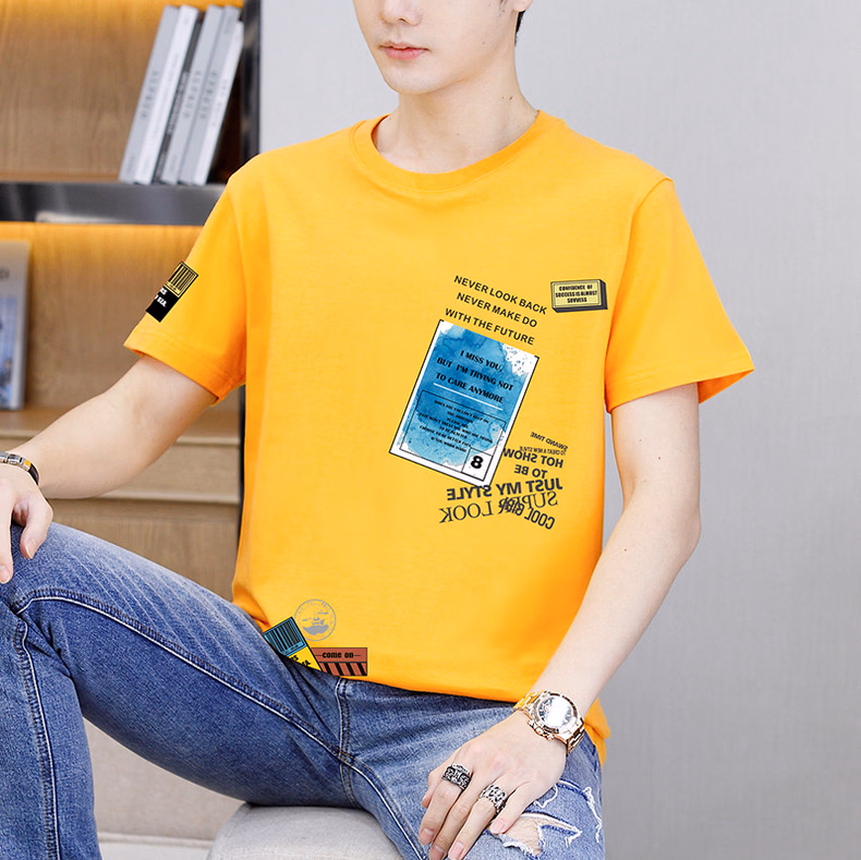 Ice Silk Thin Short-sleeved T-shirt Men's Summer Pure Cotton Teen Handsome Half-sleeved Summer Clothes T9902 Blue 2XL_viptrois.com