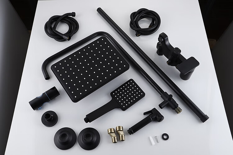 卫浴花洒黑色 淋浴套装 黑色黑色欧式淋浴花洒套装冷热四档喷枪全铜