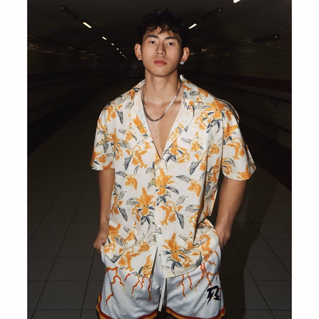 Casual Loose Retro Men's And Women's Short Sleeve Trend Shirt Hawaiian Summer Beach Couple Shirt, Orange M Recommended 95-55 Kg_viptrois.com