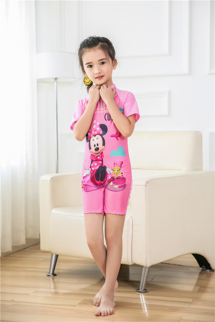 公主卡通儿童连体游泳衣 女童防晒 女孩短袖平角泳衣 kt 送泳帽 85